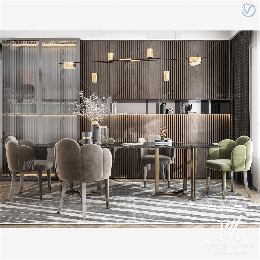 Modern dining table and chair combination 3d model